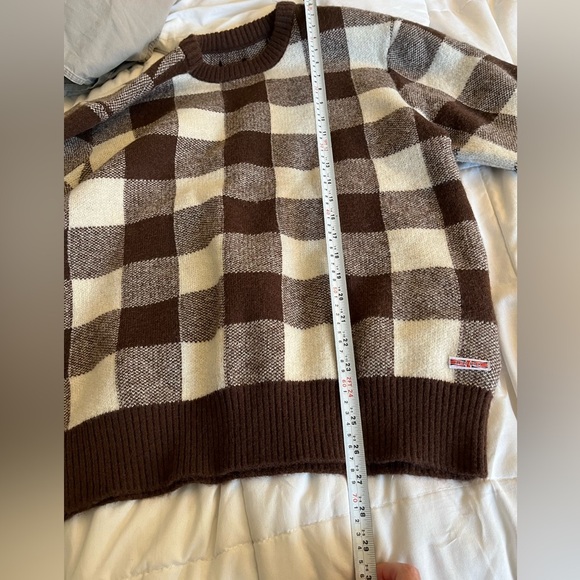 Hudson  Checkered Pattern Brown and Cream Men's Crewneck Sweater Size L - Picture 11 of 12